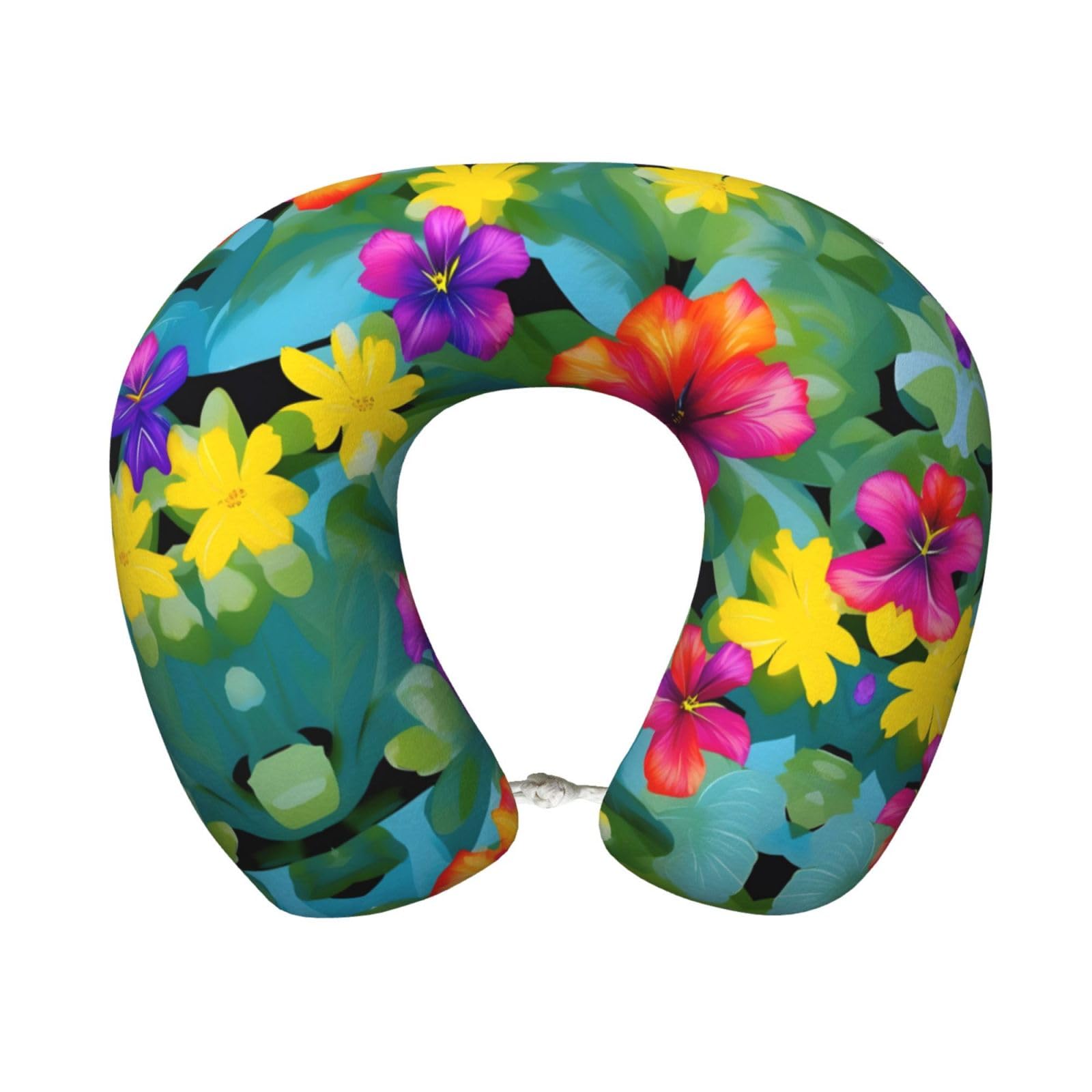 peiyeety Hawaiian Colorful Flower Print Custom U-Shaped Pillow,Memory Foam Cervical Neck Travel Pillow,for Home,Camping,Travelling