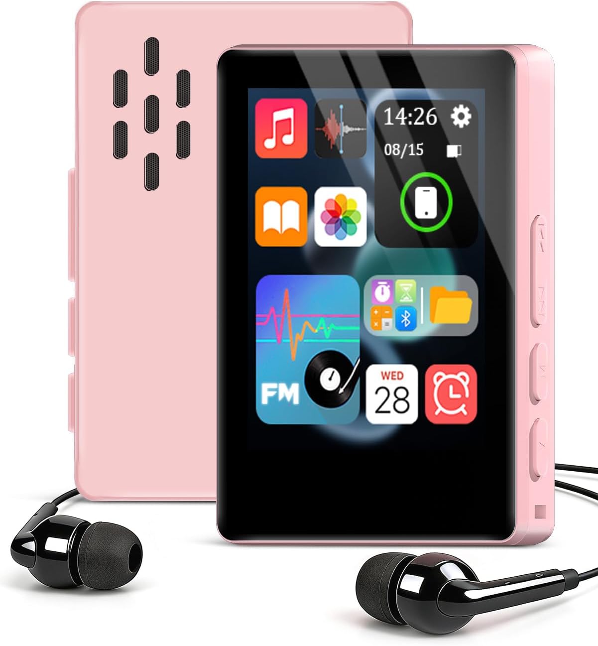 Mini HiFi Bluetooth MP3 Player for Kids, 32GB Portable Audio Player with FM Radio, Digital MP3 Music Player with Bluetooth, Built in Speaker, SD Card Expandable 512GB(Pink)
