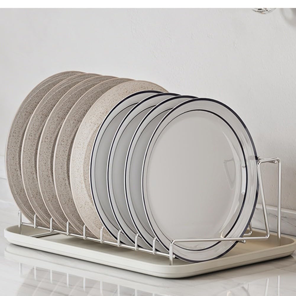 Égouttoir à vaisselle pour comptoir de cuisine fabriqué en acier inoxydable 304 avec fentes de capacité réglable et plateau récupérateur d'eau amovible (grand + bac à eau)