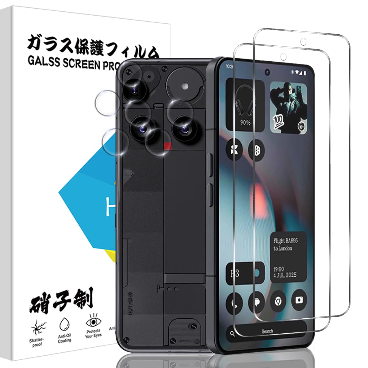 nothing phone 3 フィルム 2枚+カメラ保護 2枚 表面硬度9H nothing phone 3保護フィルム ワンタッチ貼付け 気泡ゼロ 衝撃 Nothing Phone 3 用の保護フィルム 超クリアな画質 高光沢、自動吸着、耐油性