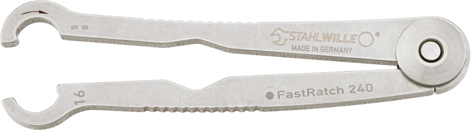 STAHLWILLE 240 16 | FastRatch Ratschenschlüssel 16 mm - 5/8 " | offener Ringschlüssel mit Ratschenfunktion, Maulschlüssel | ideal für Bremsleitungen, Überwurfmuttern | Made in Germany