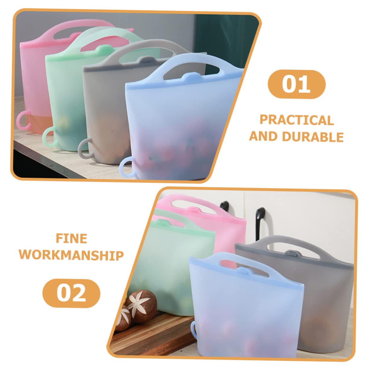 4 Bolsas De Silicona Para Almacenar 1000ml Para Refrigerador y Congelador Reutilizables Herméticas