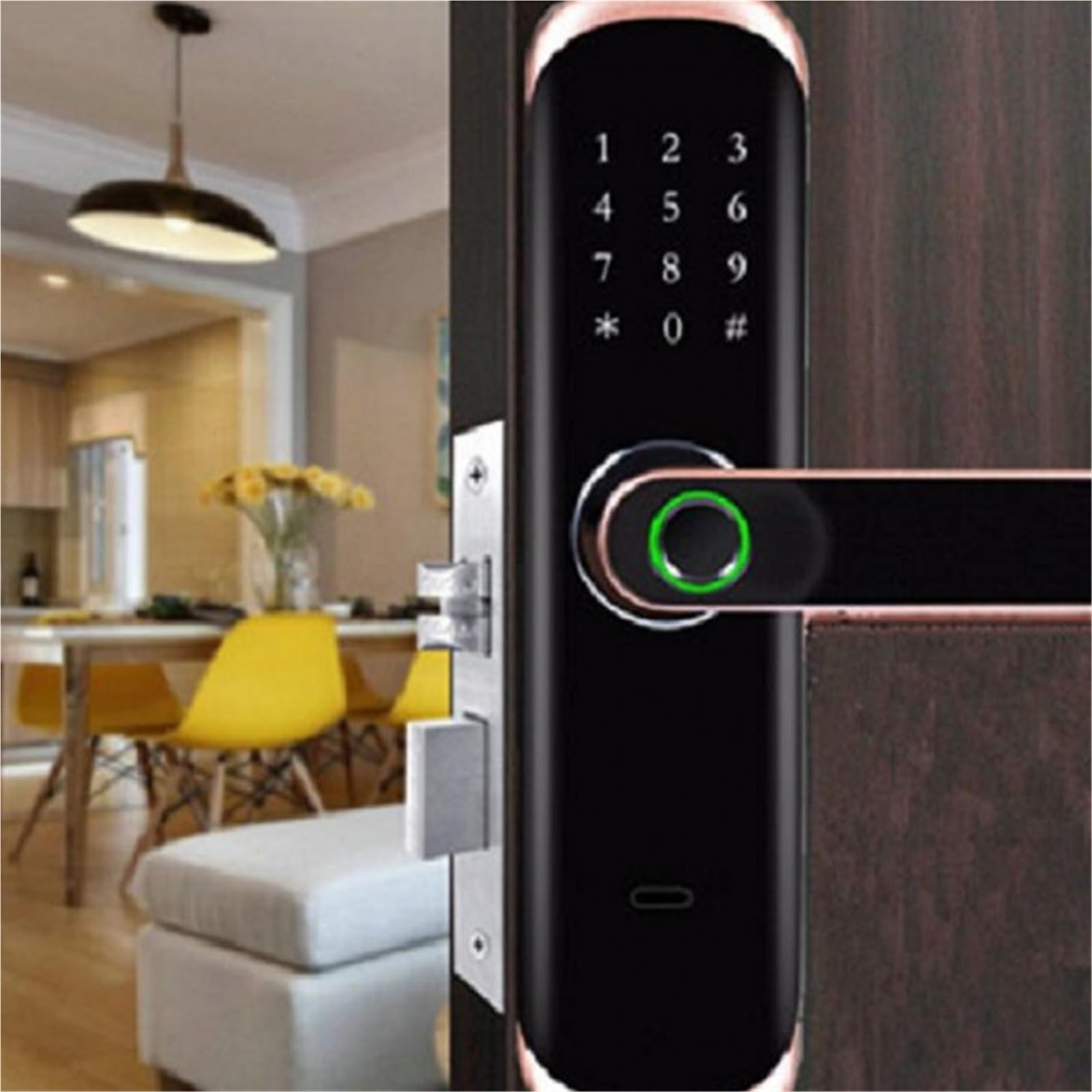 Cerradura Inteligente Con Teclado De Huellas, Acceso Sin Llave | Por Código, Manija La Puerta Principal(Black,Wifi version)