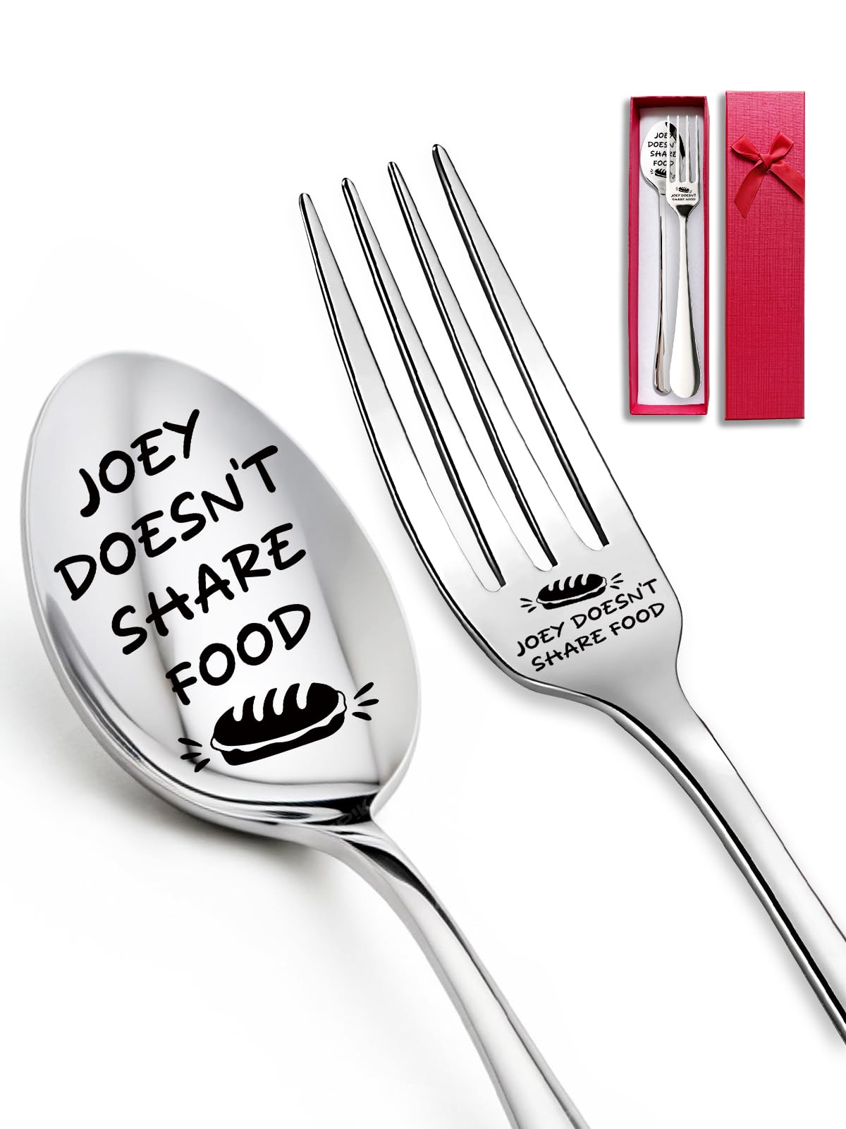 Advivio 2PCS Joey Doesn't Share Food Fork Funny Engraved Stainless Steel Spoon Fork Set, Kitchen Dinner Fork Tv Show Merchandise, for Friends Brother Sister Christmas Birthday Graduation Gifts