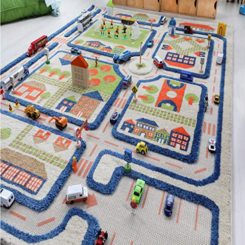 Image of IVI 3D Play Carpets, 59 x 39 Inch, Traffic Educational Toddler Mat Rug for Bedroom, Kids Den, or Playroom, Medium