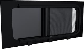 Brixwell 1351mm W x 586mm H Glass Window for Ram ProMaster 2014+, Passenger Side Second Slider with Internal Screen, 159'' Extended Wheelbase, 15 Percentage UV Light Transmission, Privacy Tinted