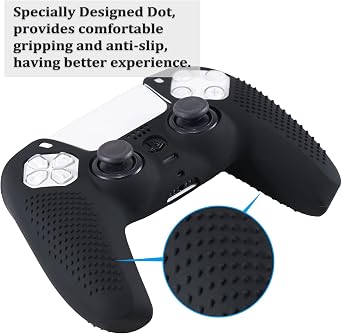 YoRHa Silicone Skins Cover for PS5 Controller x 2 (BLack) with Thumb Grips x 8, Plugs x 8, Anolog Protectors x 4