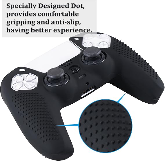 YoRHa Silicone Skins Cover for PS5 Controller x 2 (BLack) with Thumb Grips x 8, Plugs x 8, Anolog Protectors x 4