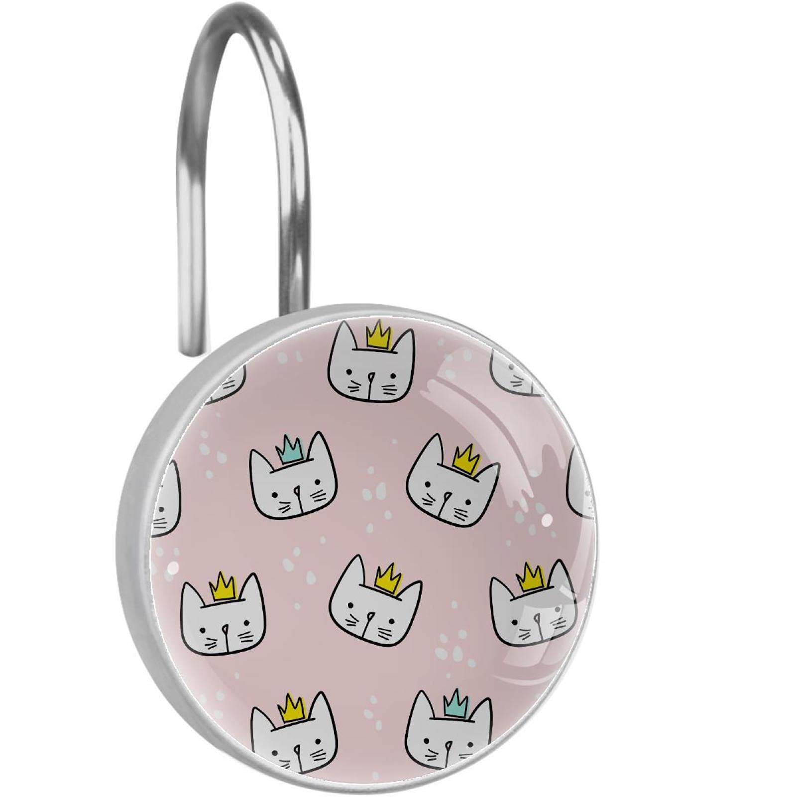Crochets rideau de douche anti rouille chat rose résistant x12