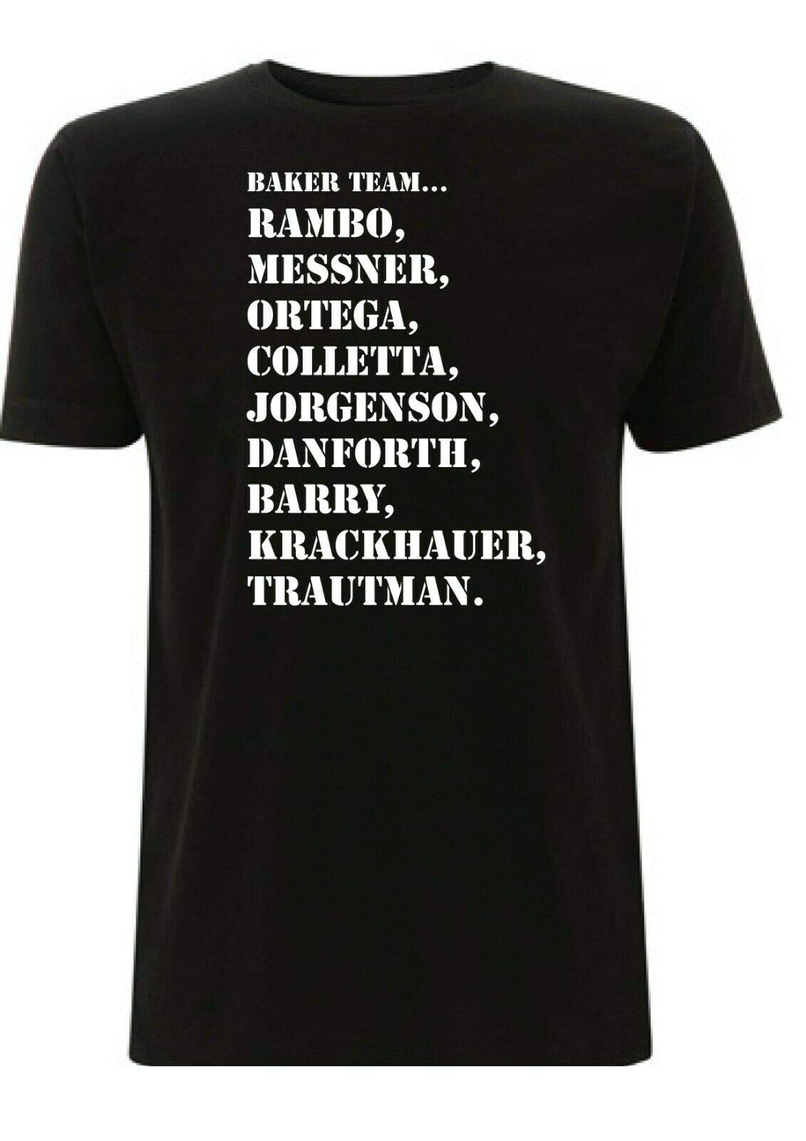 Rambo T Shirt Baker Team First Blood Movie Inspired Tshirt Retro Film 1980s (Medium, Black)