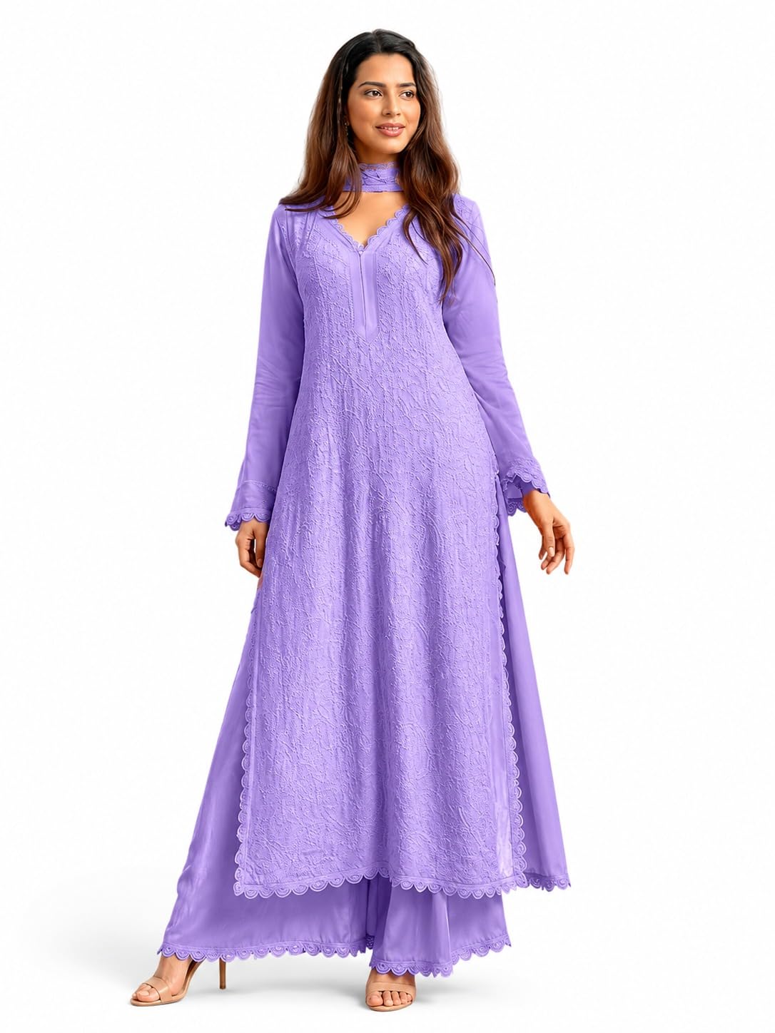 Women Embroidered Straight Kurti with Palazzo Set | Elegant Ethnic Wear Kurta Set | V-Neck Long Sleeve Kurti | Casual, Festive & Wear for Women-picture-22