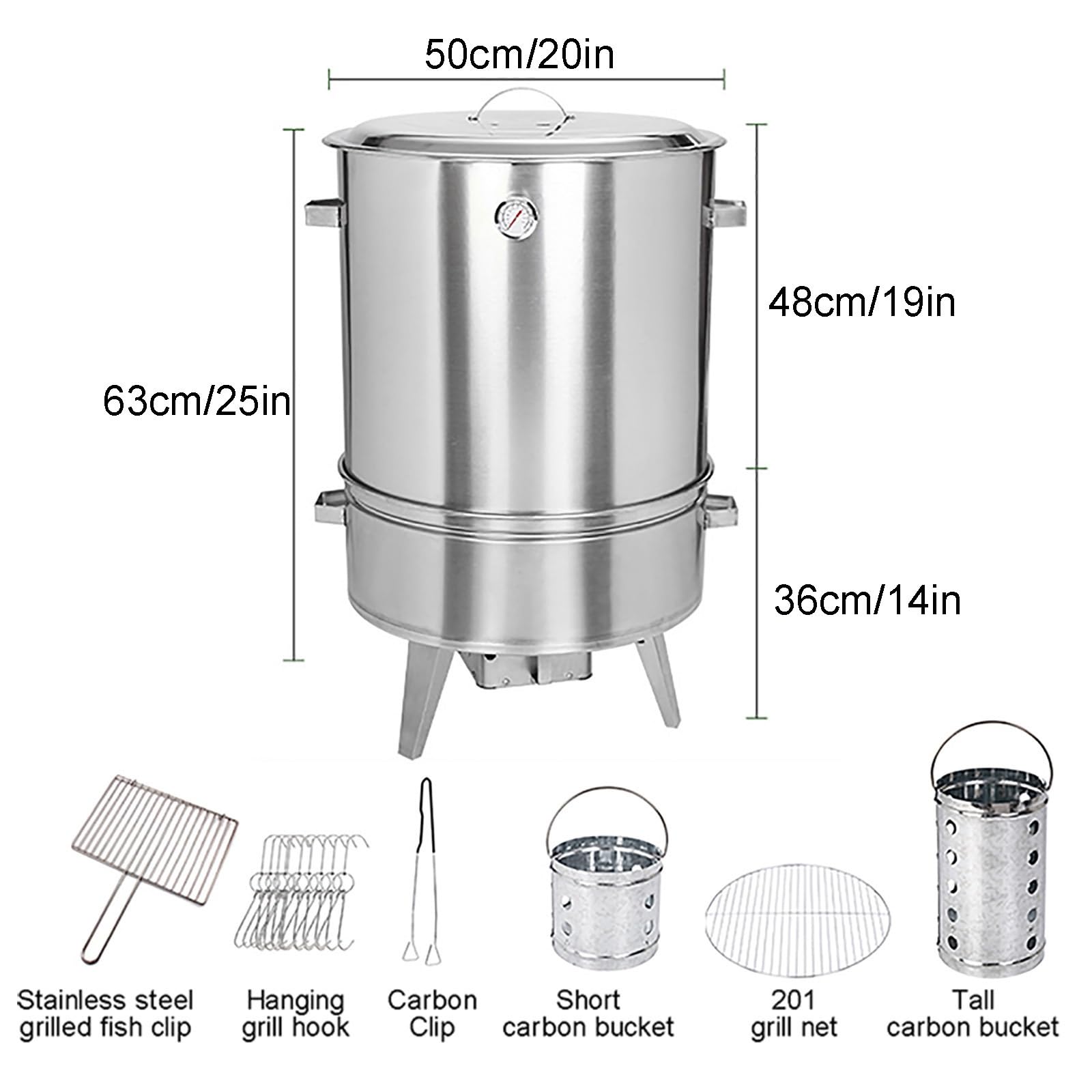 Barbecue e Affumicatori di Grandi Dimensioni, Barbecue a Carbonella, Griglia Sospesa in Acciaio Inox con Termometro, Design Diviso per Campeggio