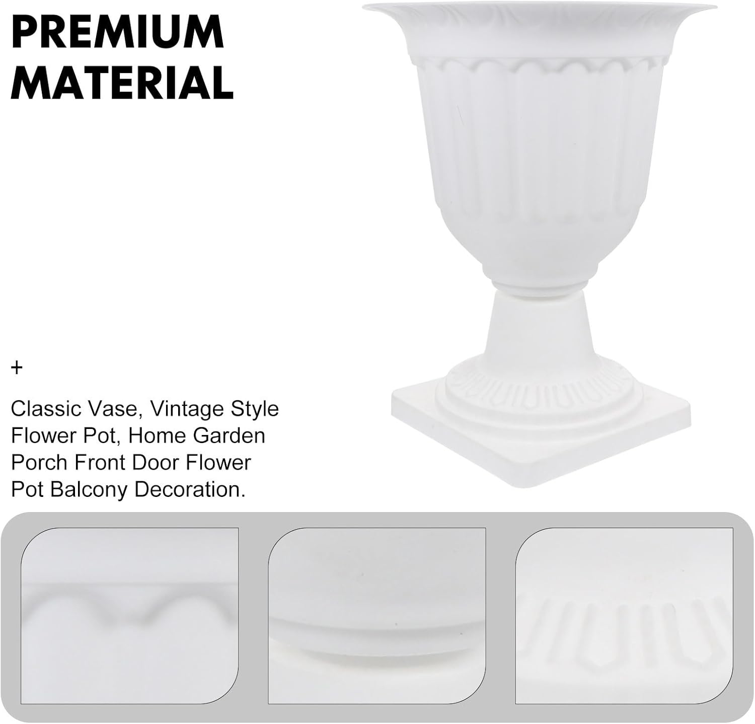 DOITOOL 2 Pcs White Urn Planter 13.8" x 11" Plastic Urn Planters for Outdoor Plants Vintage Roman Column Flowerpots Grecian Plants Pots for Wedding Decoration Garden Porch Front Door