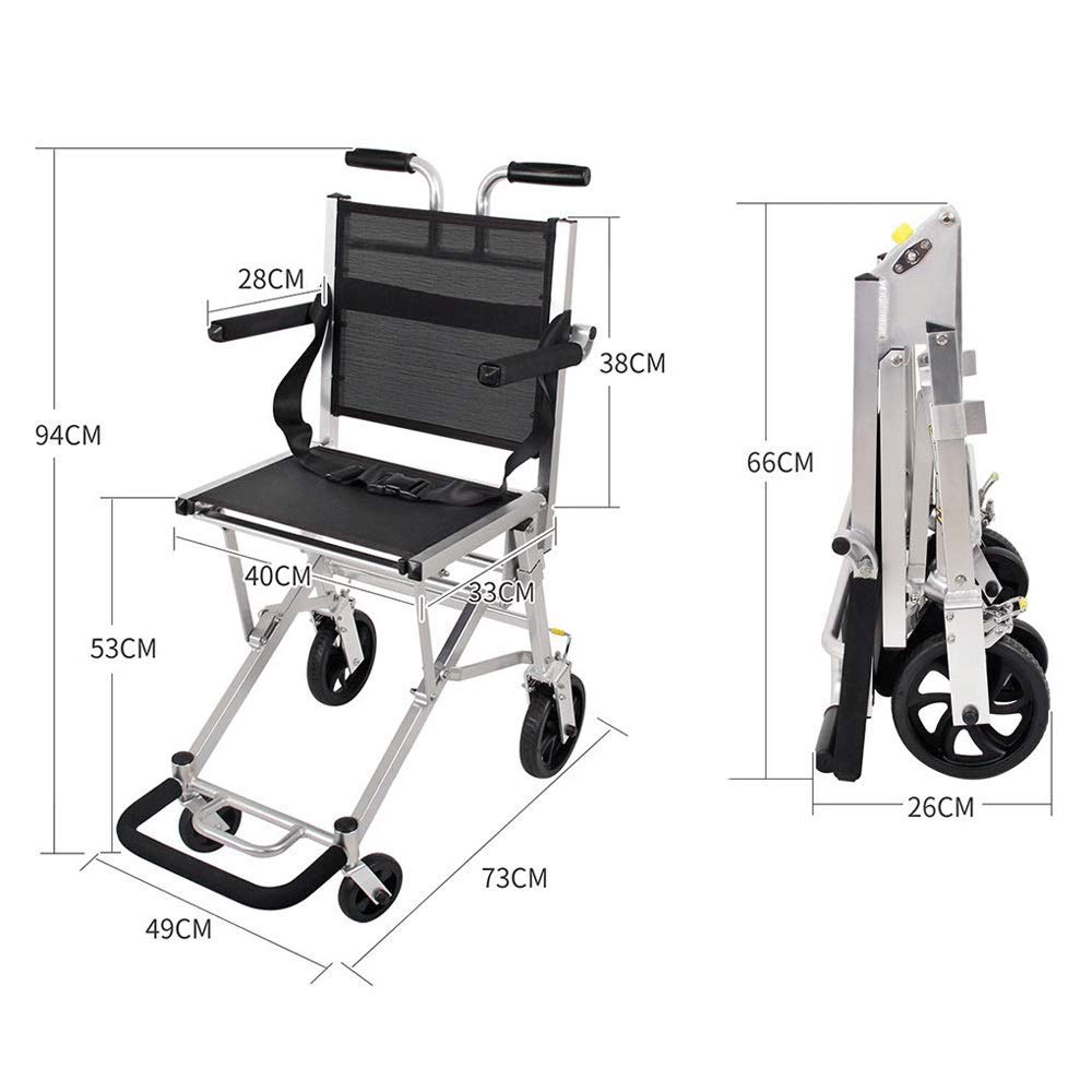 Sedia a Rotelle, Sedia a Rotelle Pieghevole in Alluminio Leggero Freno Anziani Disabili Carrello da Viaggio