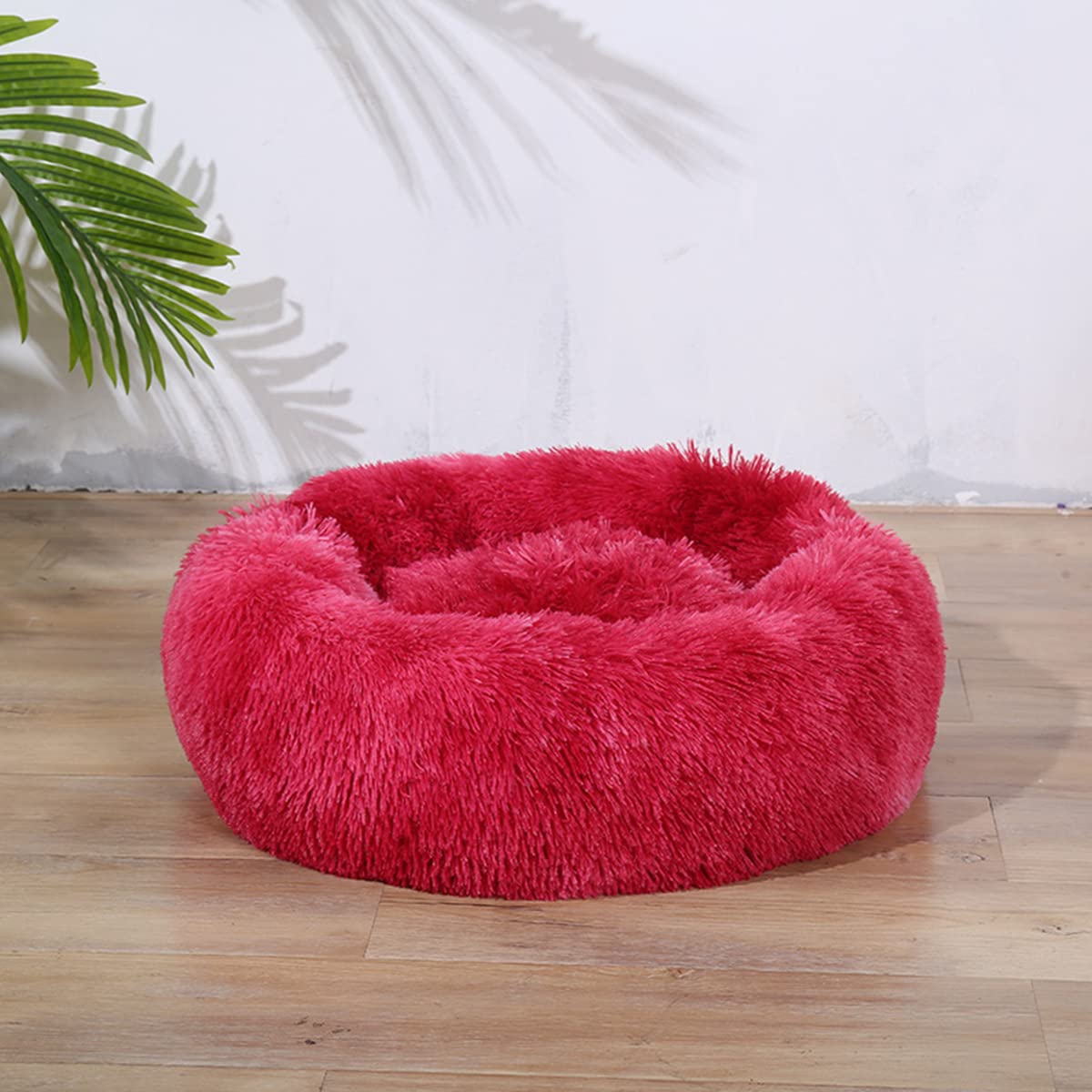 Calming Dog Bed & Cat Bed, Anti-Anxiety Donut Warming Cozy Soft Dog Round Bed, Fluffy Faux Plush Dog Cat Cushion Bed for large Small Medium Dogs and Cats diameter16in