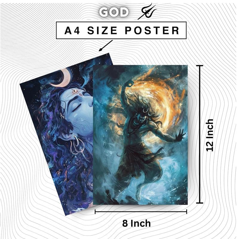 Image of Posters Inc Shiva Wall Posters Cosmic Dance Blue and Gold 6 A4 for Bedroom