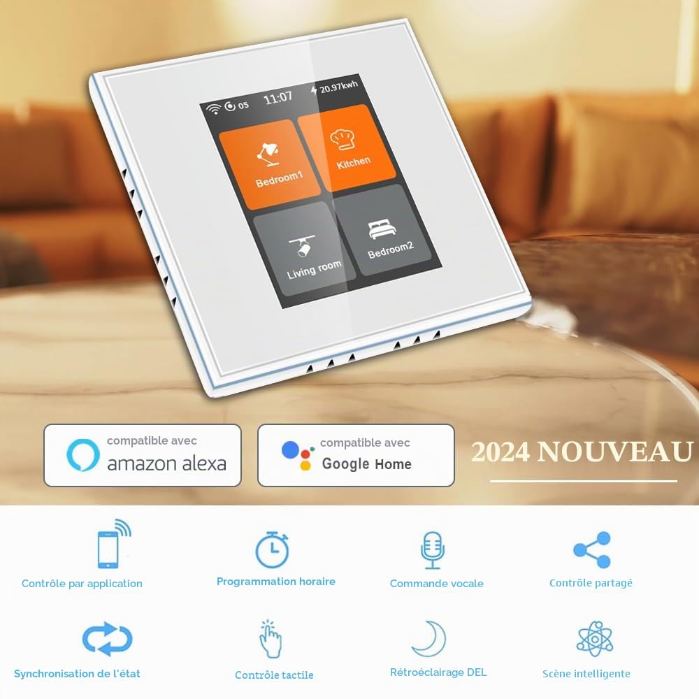 LANBON L8-HS4 Interrupteur intelligent 4 gang avec application Smart Life/Homekit/Smart Living, compatible avec Alexa et Google Home, fil neutre nécessaire, pas de hub nécessaire