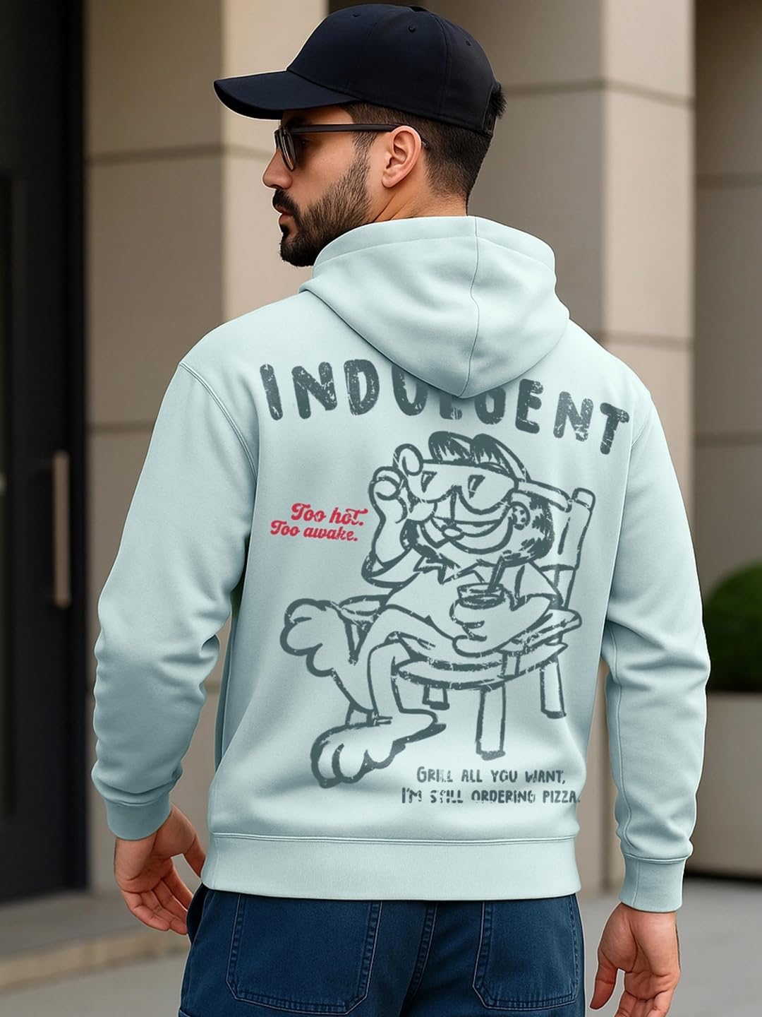 Bewakoof Oficjalna męska bluza z kapturem Garfield Merchandise z kapturem z pełnym rękawem z nadrukiem graficznym