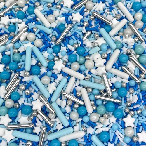 Image of Manvscakes Sprinkles- Edible Cake and Cupcake Sprinkles with Assorted Shapes and Sizes for Parties, Metallic Sprinkle Mix for Cookies, Ice Cream, Cake and Cupcake Decorating, 4 oz, Blue sprinkles