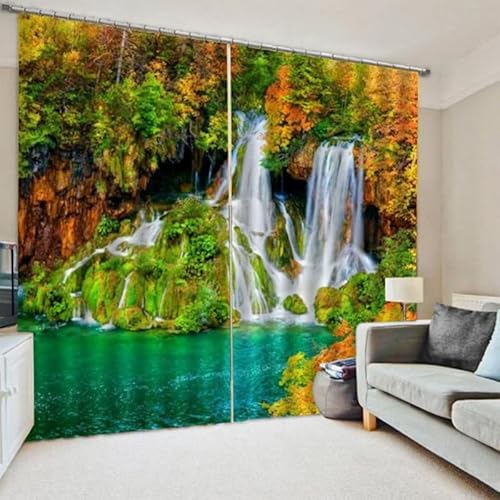 Cortinas Opacas - Impresión 3D Vista de la Cascada Cortinas Sala Dormitorio Moderno Infantil, 2 Unidadess, 250x150cm, (L2-4606) Cover