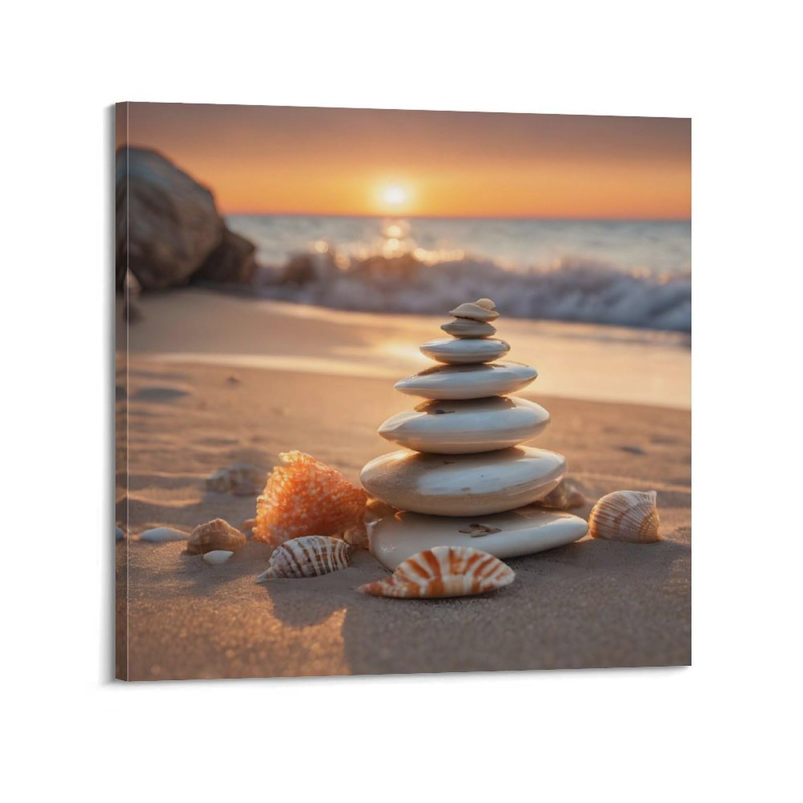 CPGLJD Zen Stones Poster Yoga Meditation Sunset Poster Decorative Painting Canvas Wall Posters And Art Picture Print Modern Family Bedroom Decor Posters 16x16inch(40x40cm)