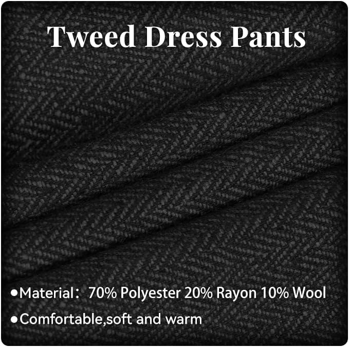 Men's Tweed Herringbone Pant Dress Pants for Men Hidden Expandable Waist Suit Trousers Slacks - Image 7