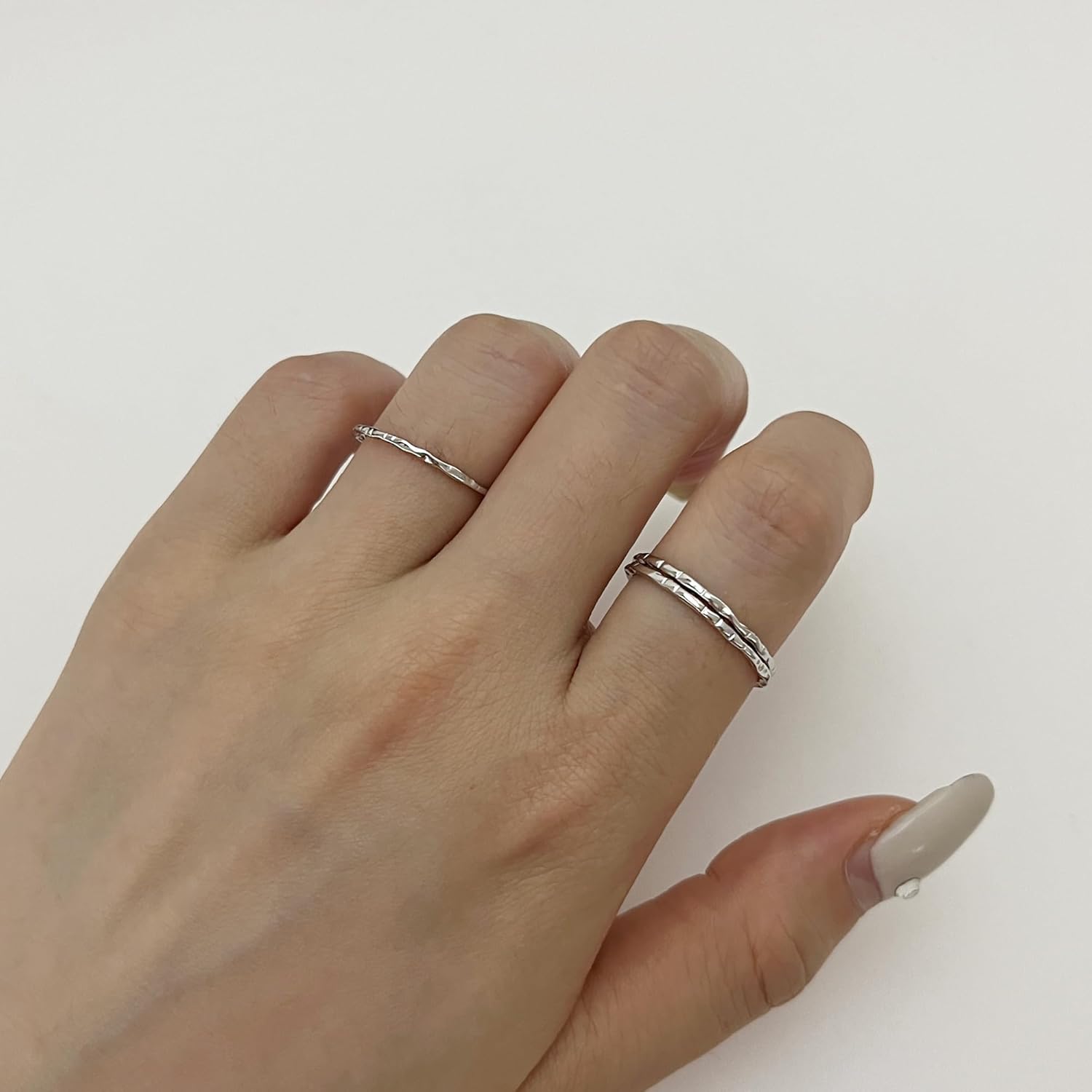 925 Sterling Silver Minimalist Hammered Skinny Knuckle Stacking Rings for Women Girls - Image 4