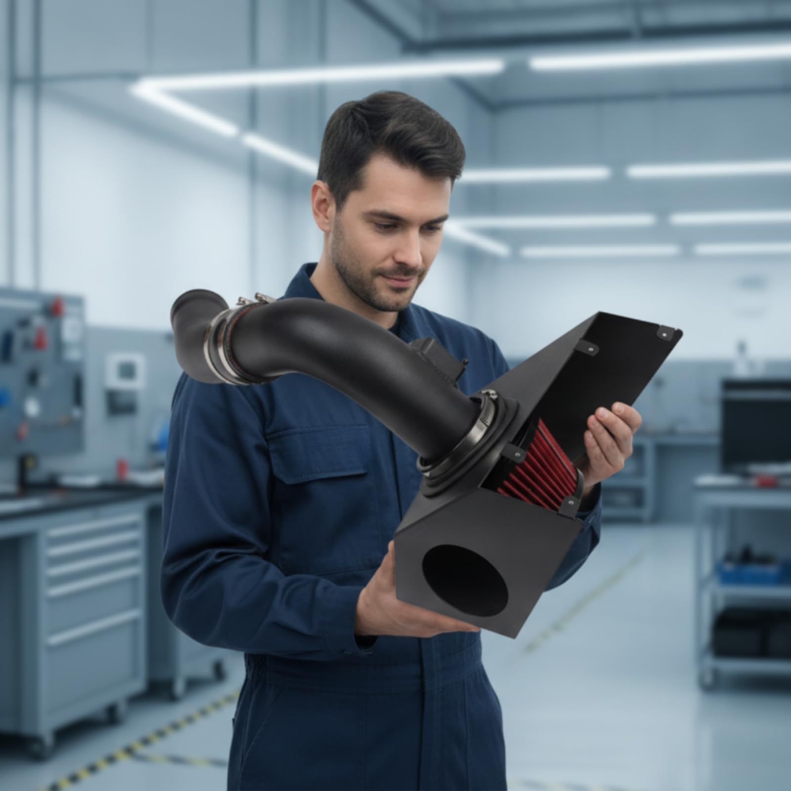 Kit Admisión Frío Flujo Tubo Admisión con Filtro Resistente Al Térmico Filtro Cono para Entusiastas l Motor, Conductores
