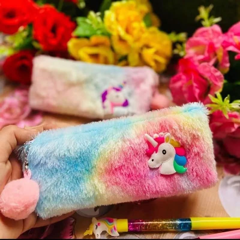 KOBBET® unicorn big (A6) fur diary for girls fur pencil pouch, pen, unicorn bullet pencil, eraser unicorn stationery set best Rakshabandhan gift set for sister, Raksha Bandhan gift pack for girls 7pcs 1