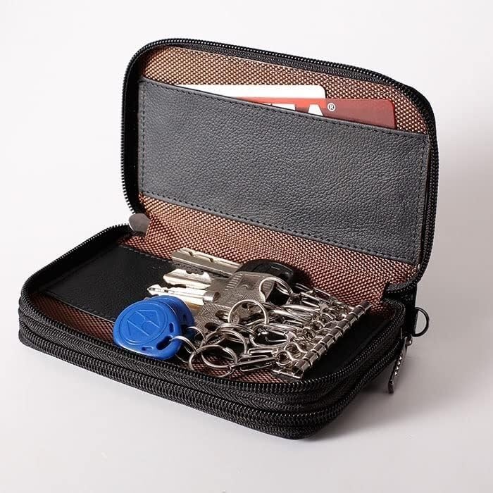 Borsa Portachiavi in Pelle, Porta Monete, Porta Carte, Doppio Strato, Doppia Cerniera, per Uomo e Donna, Grande capacità