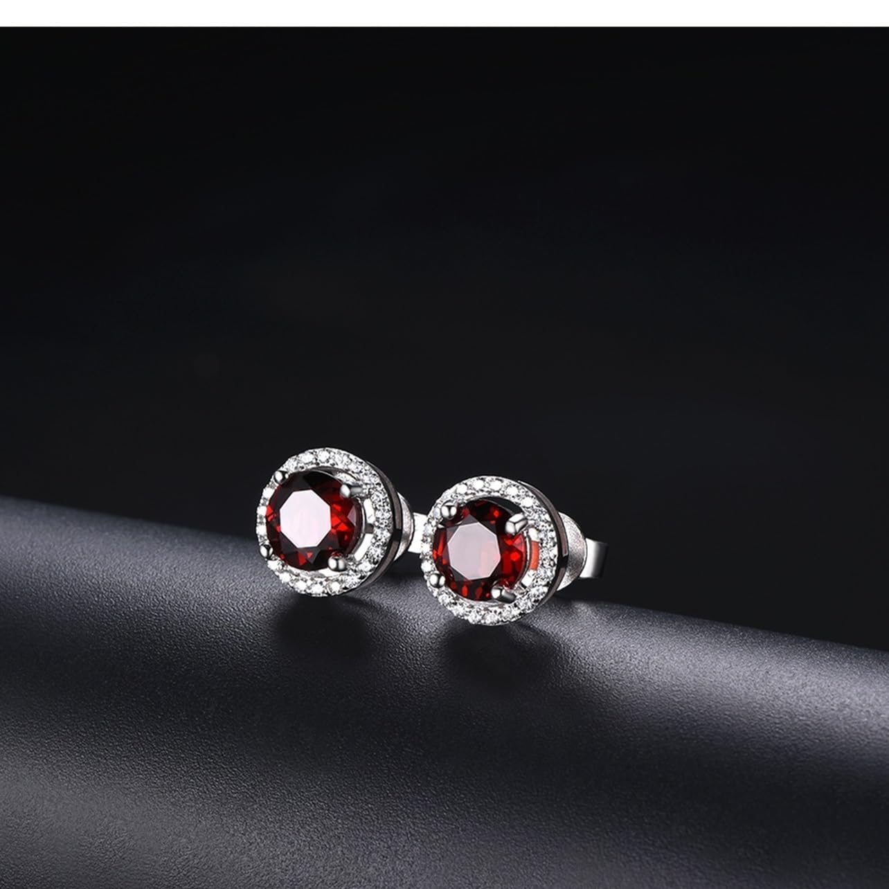 BAFAFA Orecchini a bottone in argento 925 con granato rotondo Pietra preziosa rossa naturale Solido argento sterling 925 Gioielli con zirconi cubici for le donne
