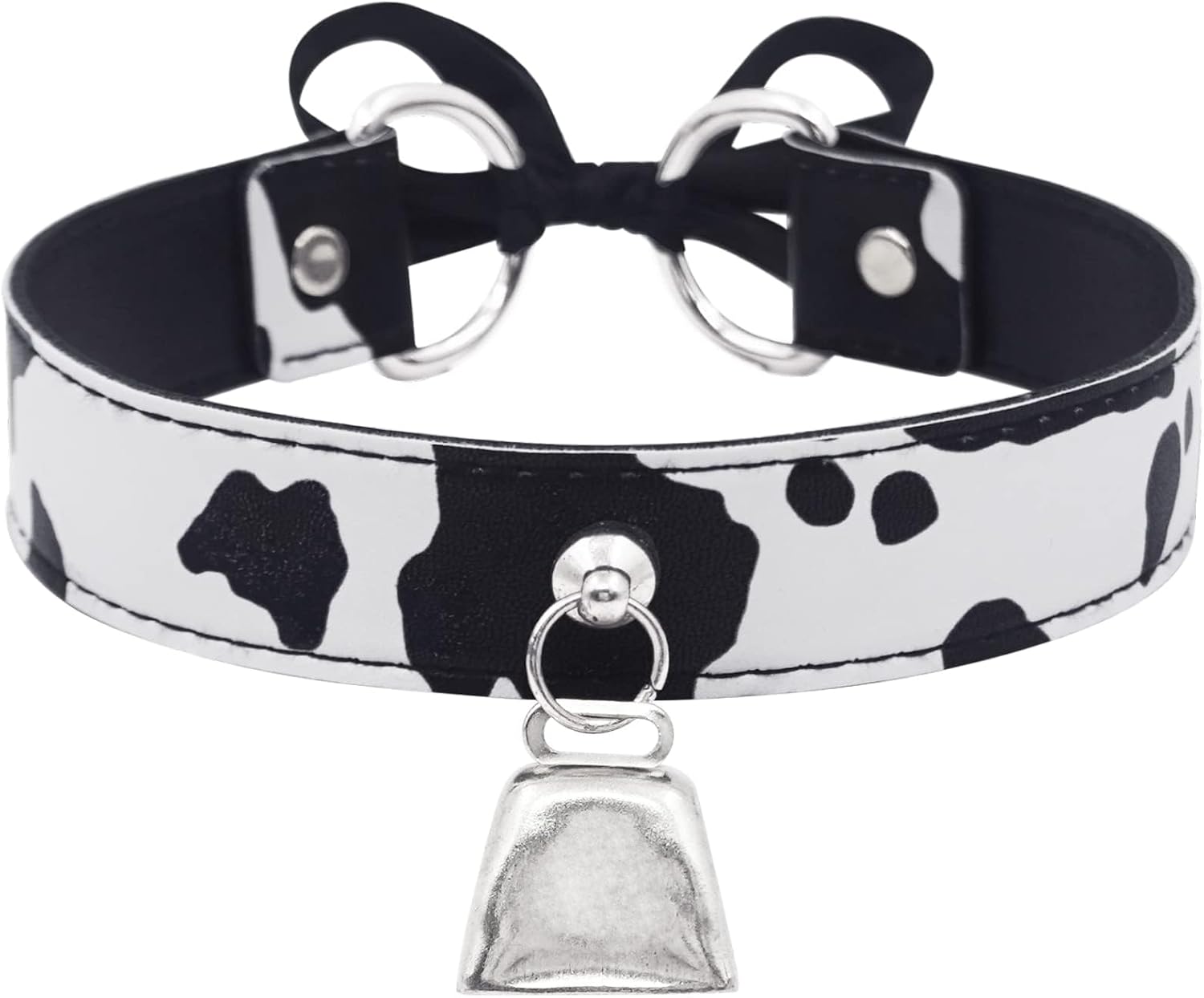 Cow Print Choker Necklace for Women Adjustable Bell Collar with Cowbell Charm Animal Print Jewelry Gifts