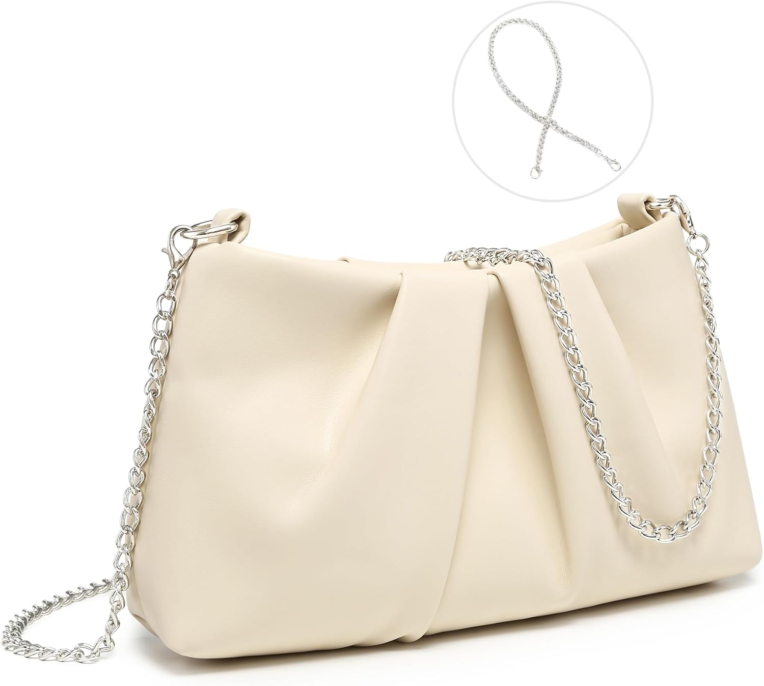 Dasein Elegant Pleated Evening Bag Soft Vegan Leather Clutch Purse Dressy Formal Handbag with 2 Chain Straps for Women