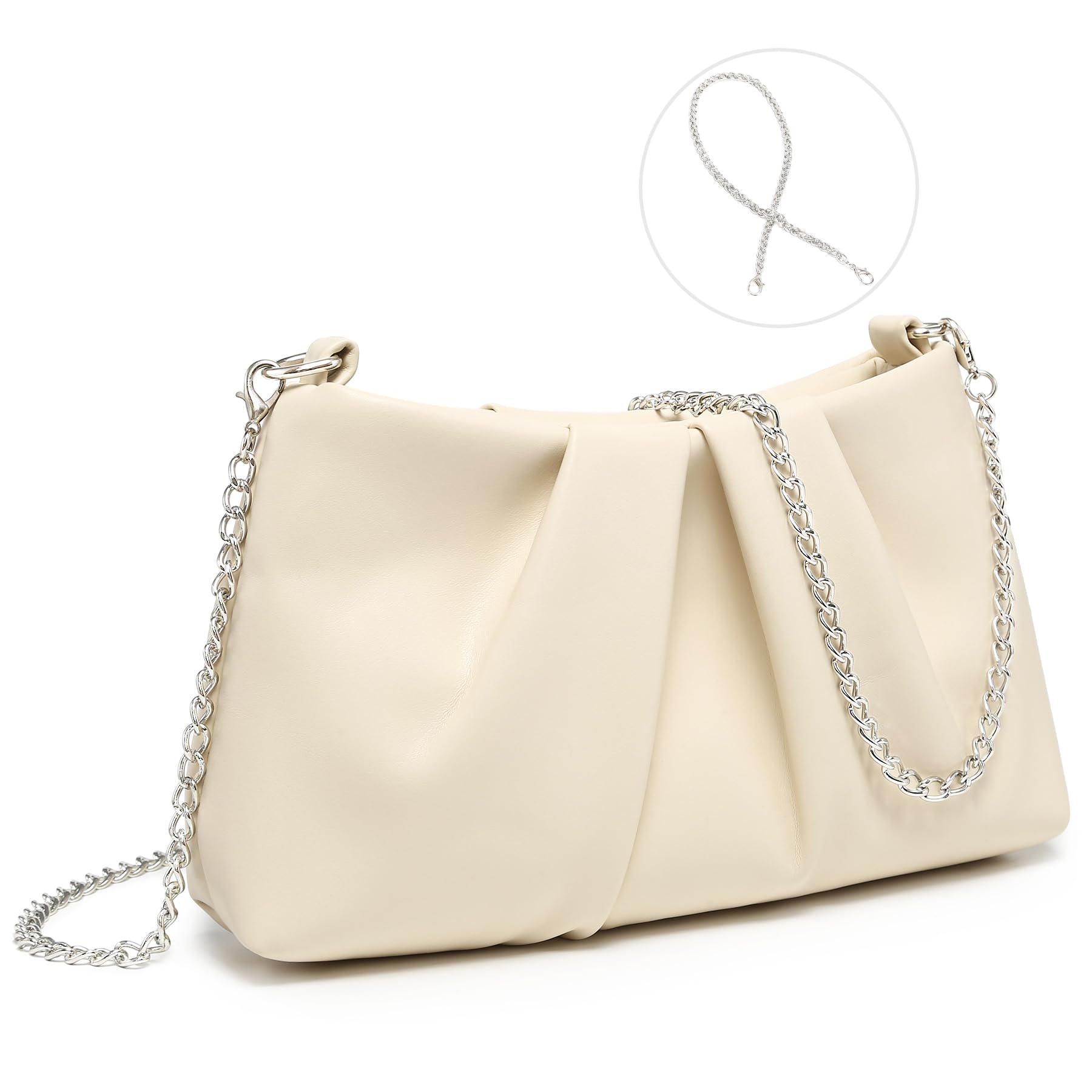 Dasein Elegant Pleated Evening Bag Soft Vegan Leather Clutch Purse Dressy Formal Handbag with 2 Chain Straps for Women