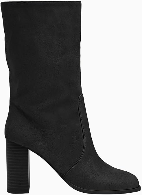 Juliet Holy Womens Mid-calf Boots Chunky Stacked Heel Square Toe Side Zipper Slip-on Suede Winter Booties