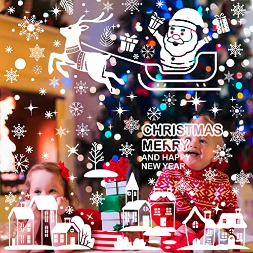 MXJFYY Pegatinas de Navidad para Ventanas, 11 Hojas 314 Piezas Decoración de Ventanas, Feliz Navidad Feliz Año Nuevo Calcomanías de Copos de Nieve Pegatinas para Navidad Cover