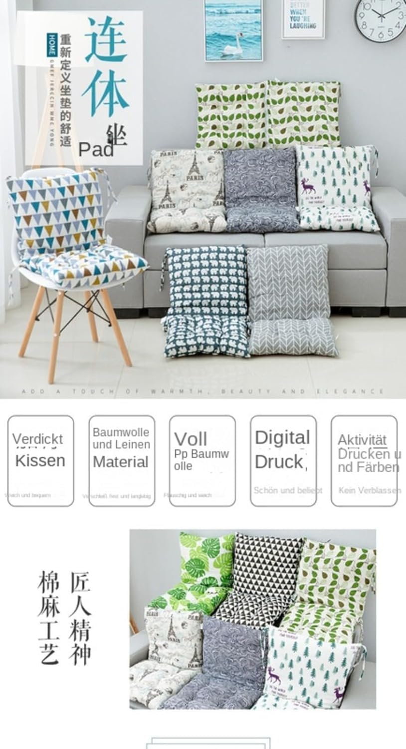 (40 x 80 cm - Lot de 2 Coussins de Chaise avec Dossier - Coussin de Dossier avec Liens - pour Chaise de Jardin et bancs, dans la Maison et Le Jardin