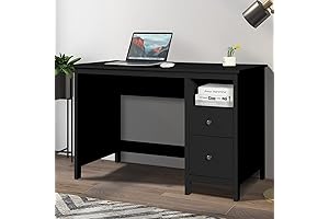 Vikiullf Modern Black Wood Home Office Computer Writing Desk with Drawers