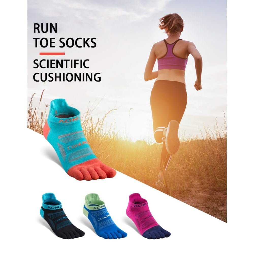 AONIJIE 3 Pairs of Toe Socks Set Non-slip Low-top Injinji Socks for Men and Women for Sports and Running (blue, lake blue, black,Large)