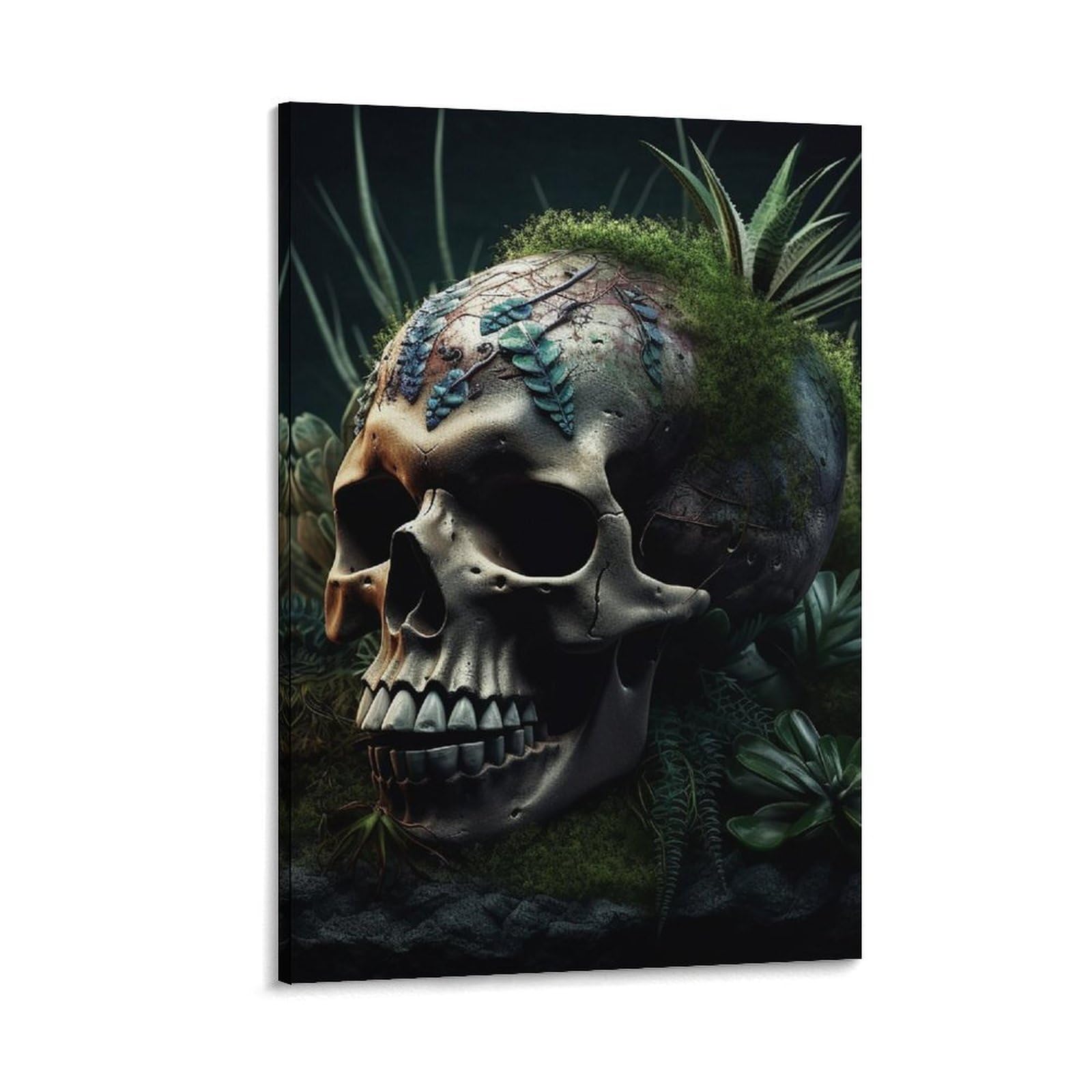 Canvas Wall Art for Living Room 16"x24" Modern Artwork Painting Pictures Hanging Canvas Prints Skull And Plants Aesthetic Wall Art for Bedroom Bathroom Office Wall Art Print Decor Skull And Plants Ca