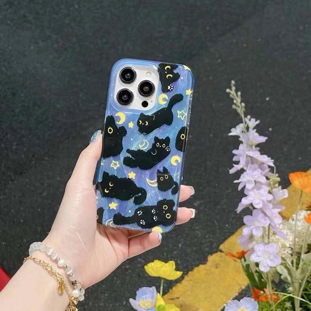 Fycyko Phone Case for iPhone 13 Pro Max Cute Cat Pattern Aesthetic Cool Girly with Phone Charms Strap Chain Protective Case for iPhone 13 Pro Max-Blue - Image 3
