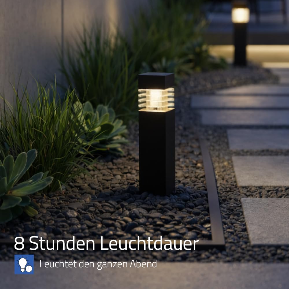 RexTech Solar Wegeleuchten Condor 8er-Set, Erdspieß, 3000K | 12 Lumen, Dämmerungssensor, bis zu 6 Stunden Laufzeit, für Wege, Beete und Rasen