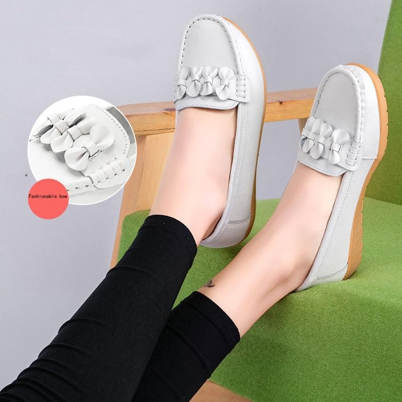 Womens Plus Size Casual Breathable Slip-On Non-Slip Leather Moccasin Loafers, Spring Cute Soft Bottom Nurse Working Shoes, Ideal for Nurse Doctors Healthcare Crews4