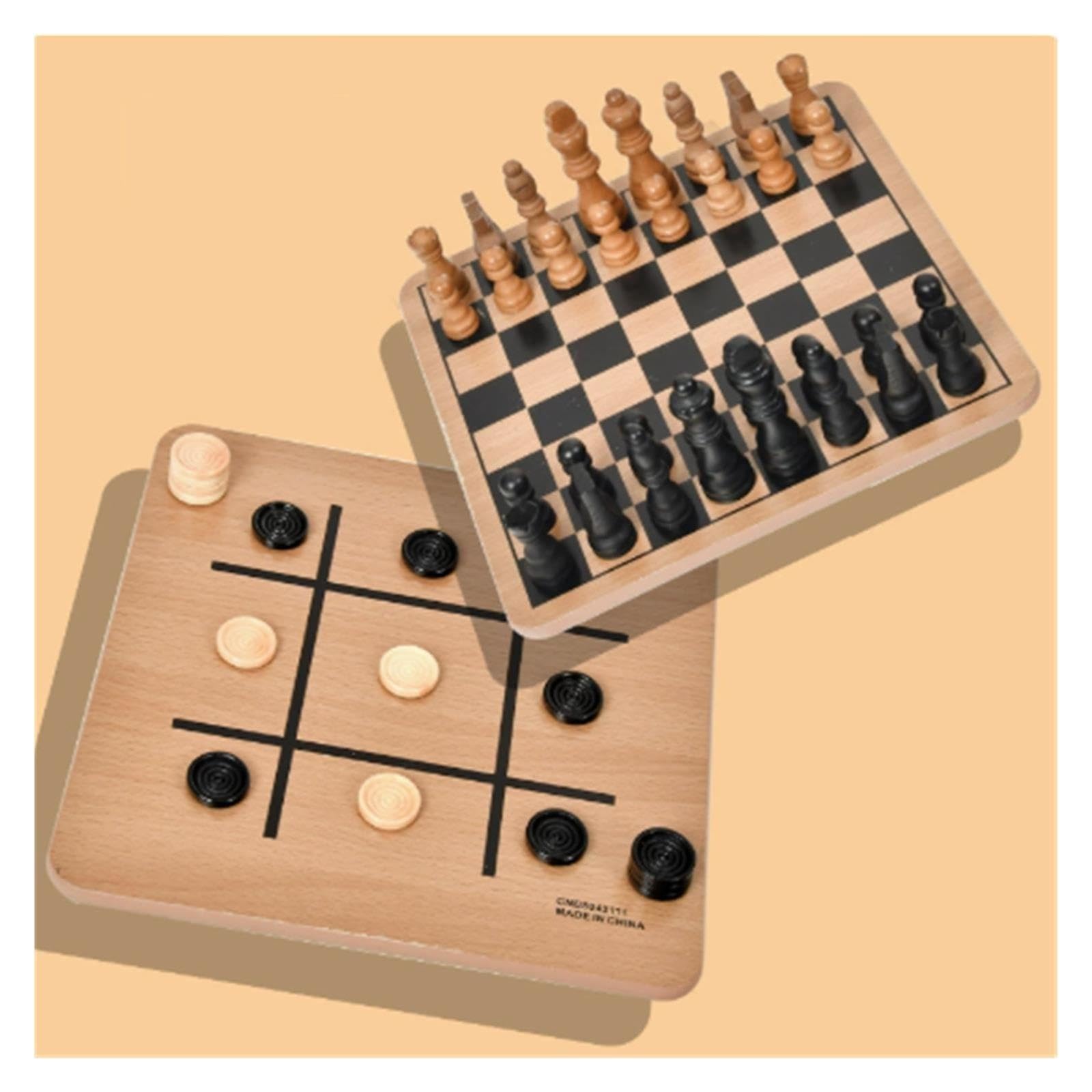 Jeu de société 3 en 1, Jeu de Dames d'échecs Tic Tac Toe échecs
