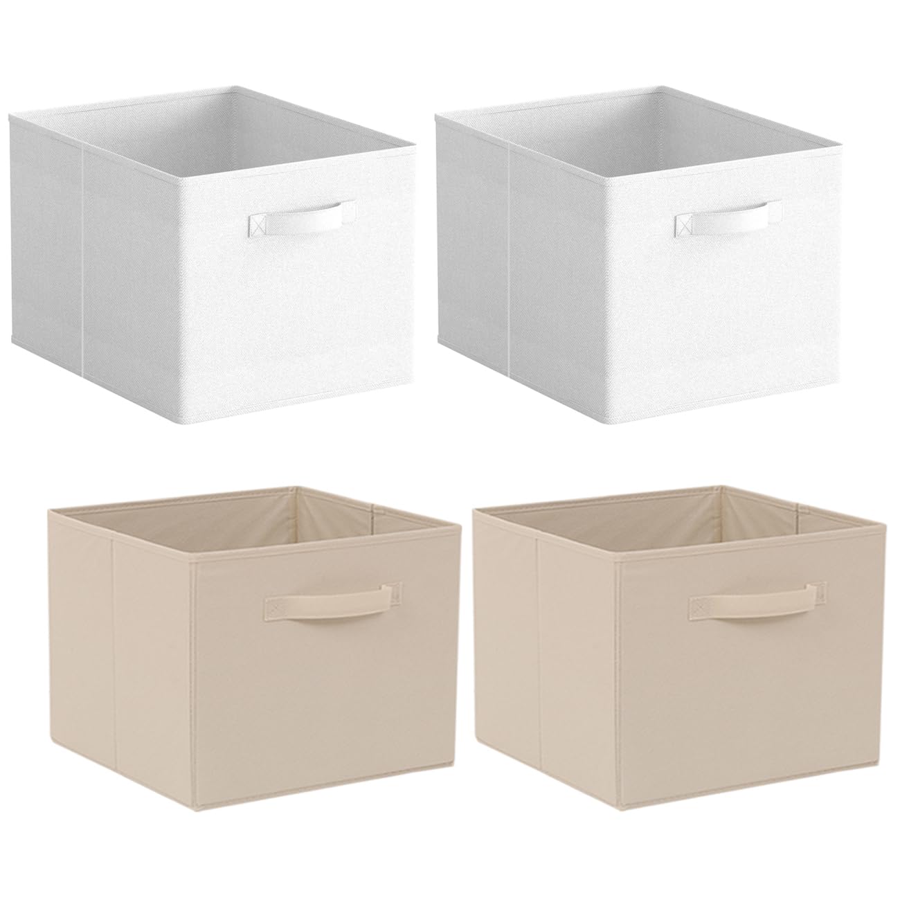 NICEME 4Pcs Cube Storage Boxes, Foldable Storage Boxes with Handle for Home Office Nursery, Set of 4 Collapsible Bins Organiser for Shelf Closet Organization, White+Beige