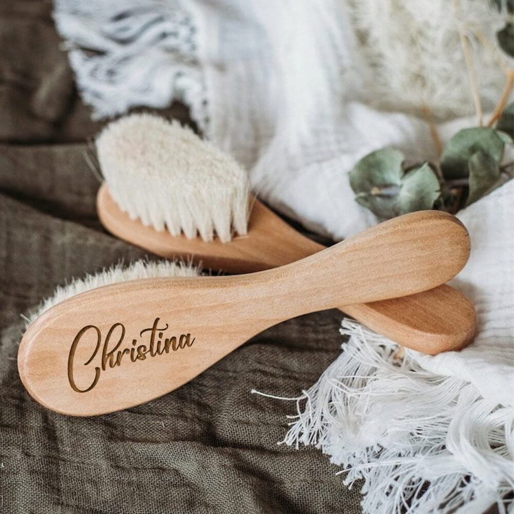 Cepillos de pelo personalizados para bebé, grabado con nombre de bebé, cepillo de madera para recién nacido, para nacimiento/bautizo/cumpleaños (5 unidades)