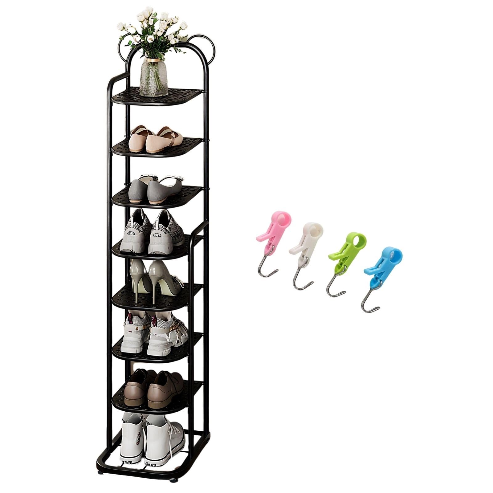 Étagère à chaussures gain de place pour entrée, meuble d'angle vertical 8 niveaux en métal