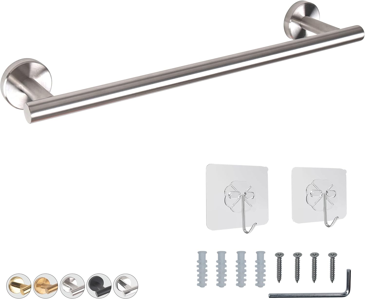 CANLUXY Brushed Nickel Towel Bar for Bathroom with 2 Hooks Towel