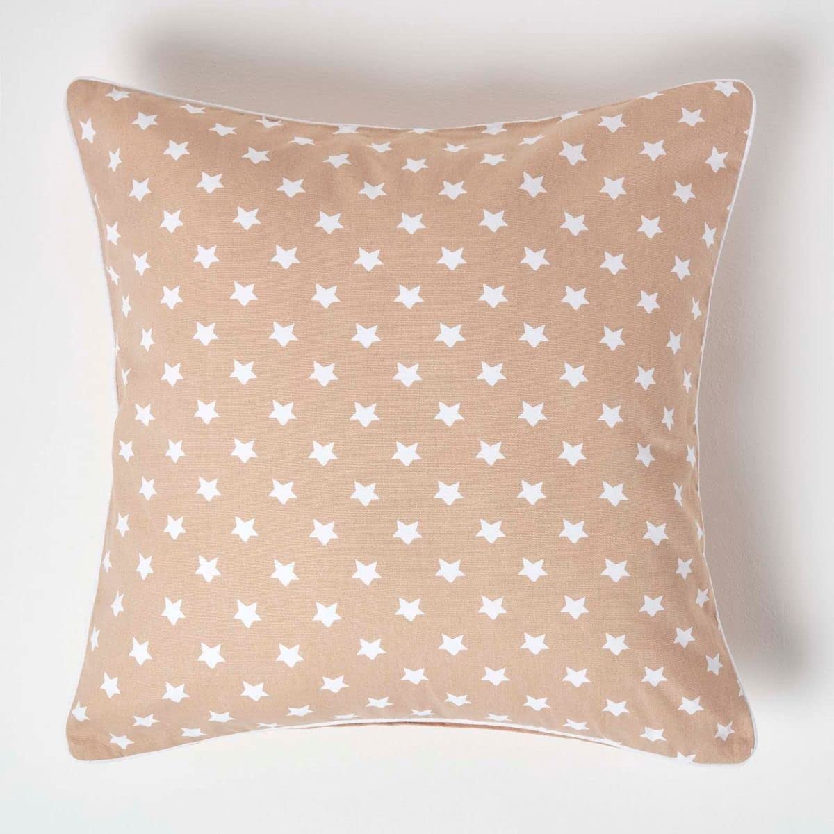 Homescapes Natural Cotton Beige Stars Cushion Cover, 60 X 60 Cm