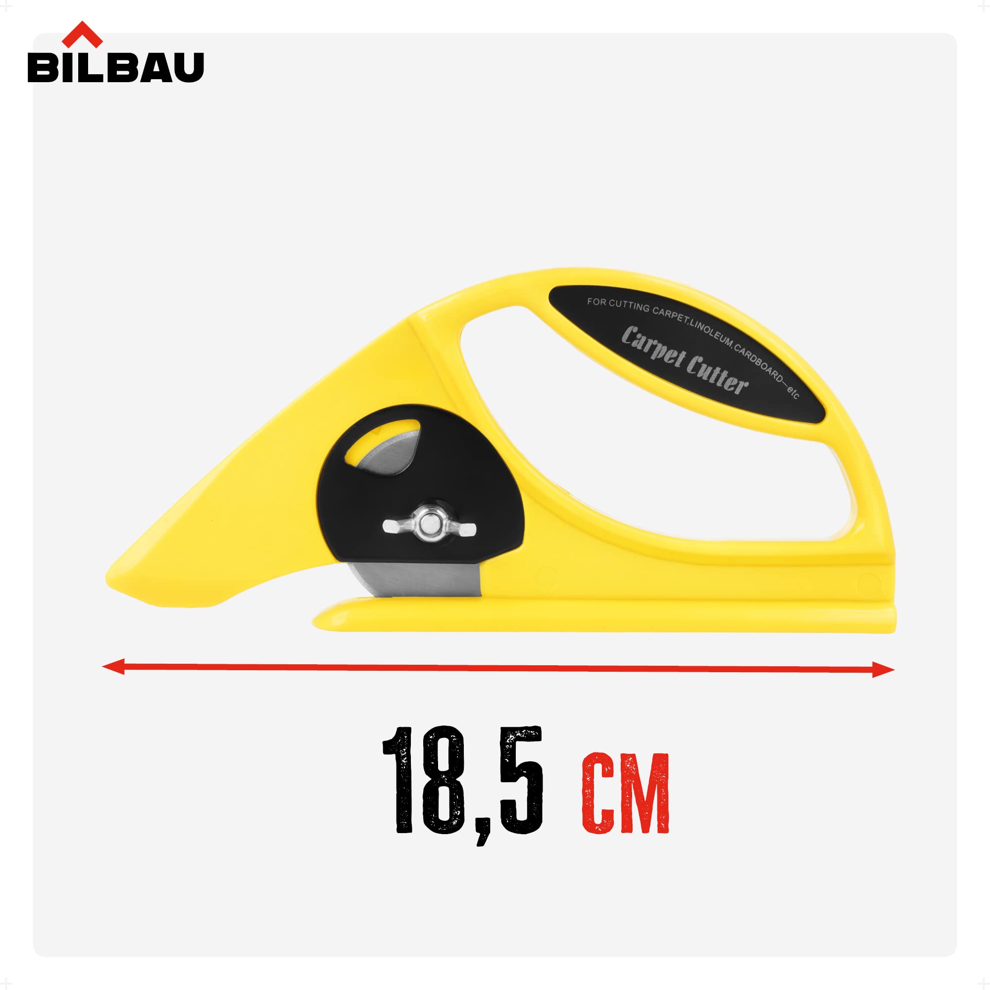BFG Cuchillo para Alfombras - Cuchilla de 45mm, Cuchillo de Protección de Manos y Superficies, Mango de Plástico ABS, para Alfombras, Linóleo, Revestimientos de Suelo y Cartón